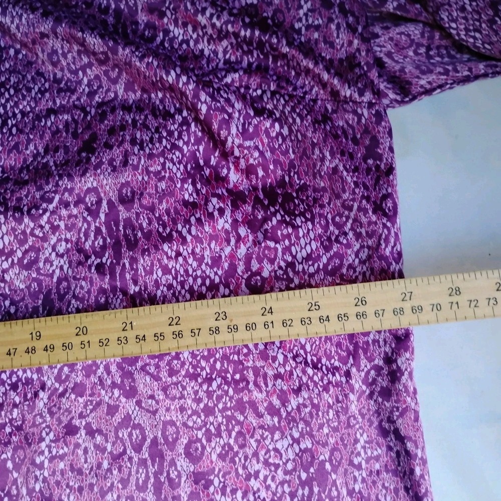 Belle Kim Gravel Top 3x Button Down Animal Print Satin Capsule Office Purple - Picture 9 of 13